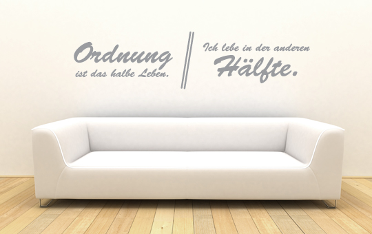 Wandkings Wandtattoo Spruch Ordnung ist das halbe Leben Wohnzimmer