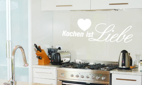 Wandtattoo Spruch "Kochen ist Liebe", Küche, Herz, Wandsticker
