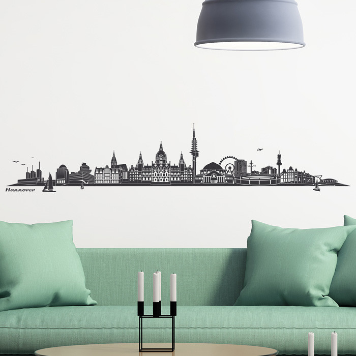 Samunshi® Hannover Skyline Wandtattoo Sticker Aufkleber Wandaufkleber City Gedruckt Hannover 120x28cm schwarz