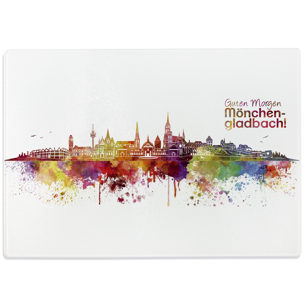 Glasschneidebrett Aquarell Skyline Mönchengladbach