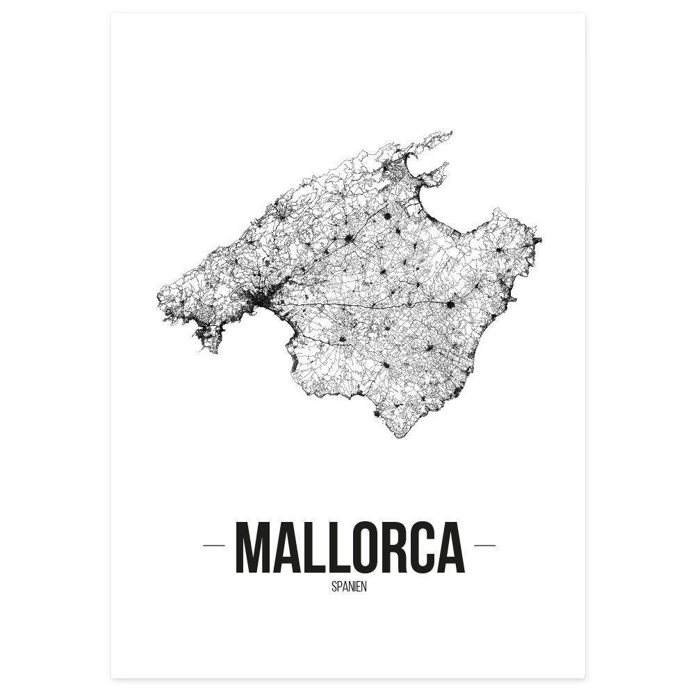 Kunstdruck Plan Map JUNIWORDS Stadtposter Schwarz Mallorca