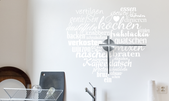 Wandtattoo Uhr - Küchenherz Worte Wandtattoo Uhr - Küchenherz Worte