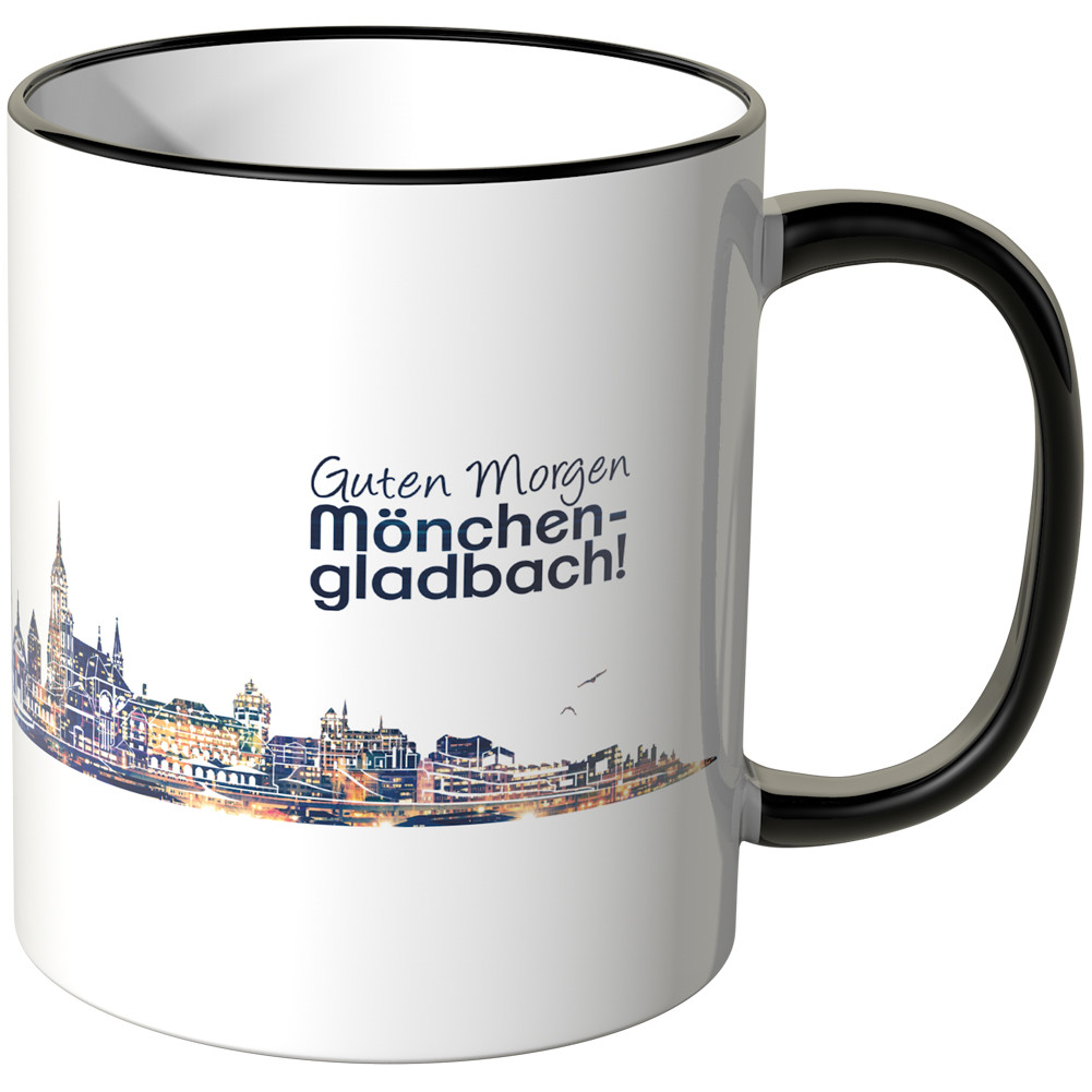 JUNIWORDS Tasse Guten Morgen Mönchengladbach! Skyline bei Nacht