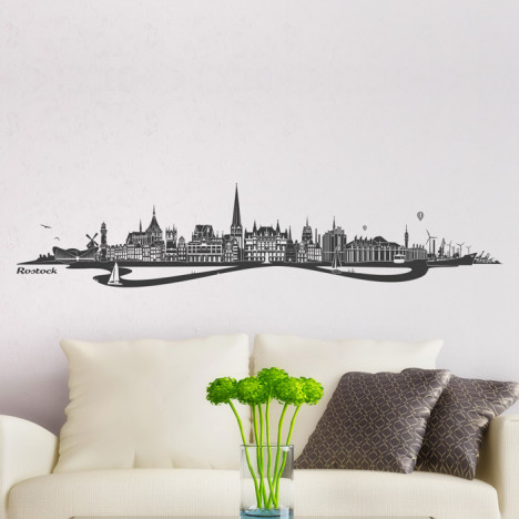 Wandtattoo Skyline Rostock mit Fluss