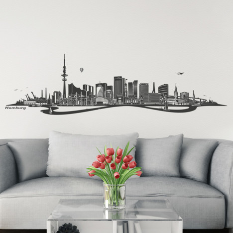 Wandtattoo Skyline Hamburg mit Fluss