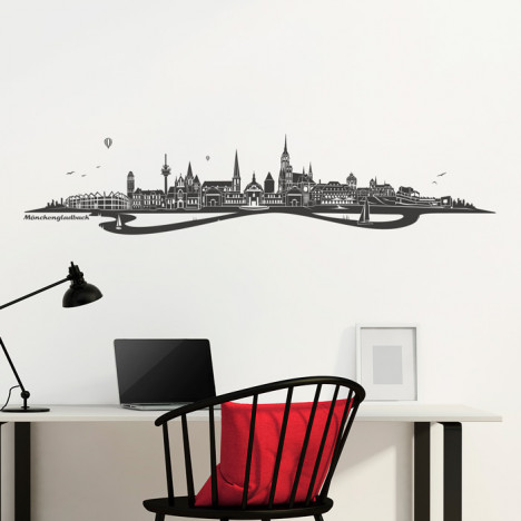 Wandtattoo Skyline Mönchengladbach mit Fluss