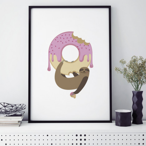 Poster Faultier Donut