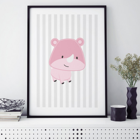 Nashorn rosa poster kinderzimmer