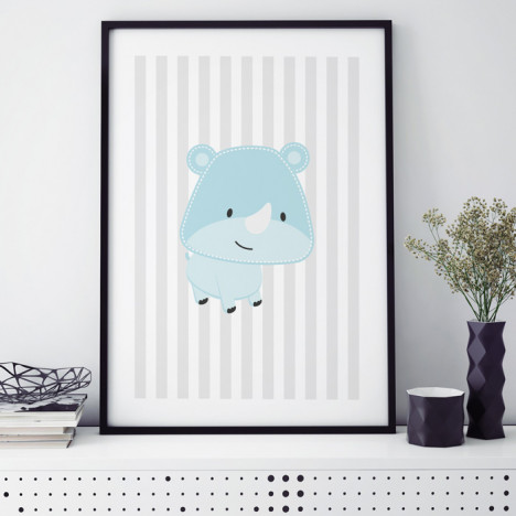 Nashorn blau poster kinderzimmer