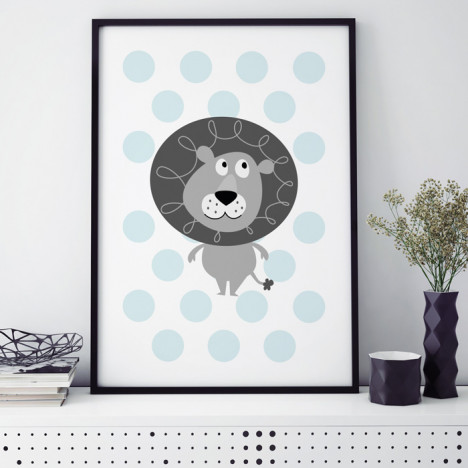 Löwe Blau Poster Kinderzimmer