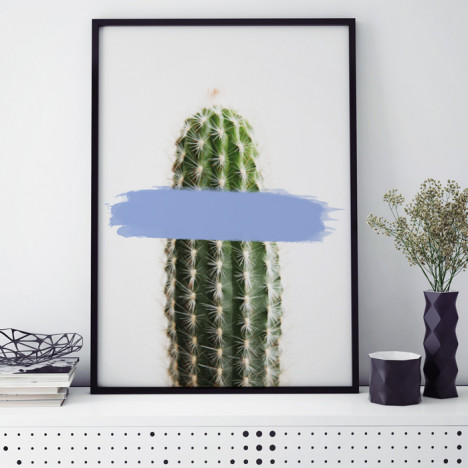 Poster Kaktus Blau Rahmen
