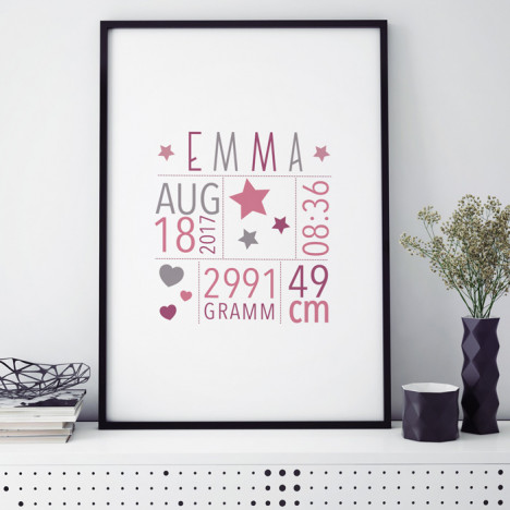 Poster individuell zur Geburt rosa