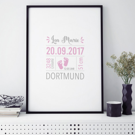 babyfüße rosa individualisierbares geburtsposter