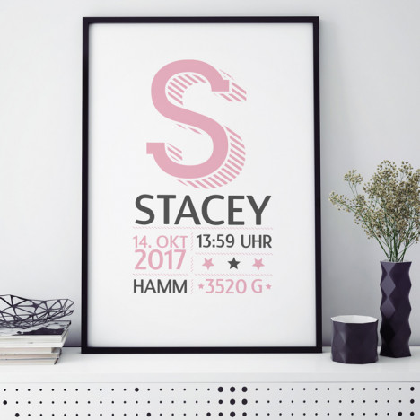 poster babyzimmer buchstabe name rosa