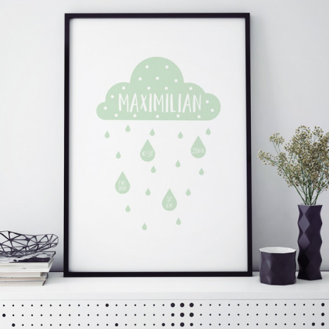 Poster Geburtsposter Wolke Mint | individualisierbar