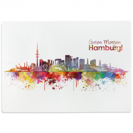 Glasschneidebrett Aquarell Skyline Hamburg