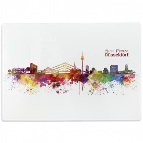 Glasschneidebrett Aquarell Skyline Düsseldorf