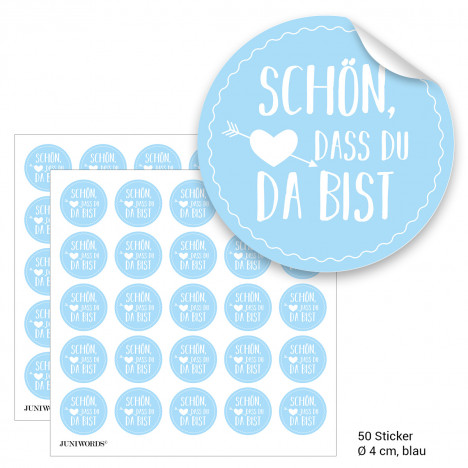 Geschenktüten mit Aufklebern "Schön, dass Du da bist" - blau