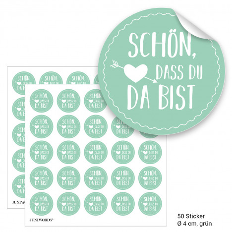 Geschenktüten mit Aufklebern "Schön, dass Du da bist" - grün