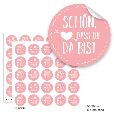 Geschenktüten mit Aufklebern "Schön, dass Du da bist" - lila