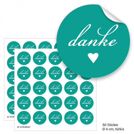 Geschenktüten mit Aufklebern "Danke" - türkis