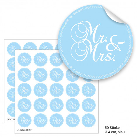 Geschenktüten mit Aufklebern "Mr. & Mrs." - blau