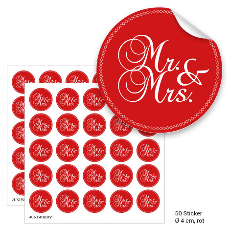 Geschenktüten mit Aufklebern "Mr. & Mrs." - rot