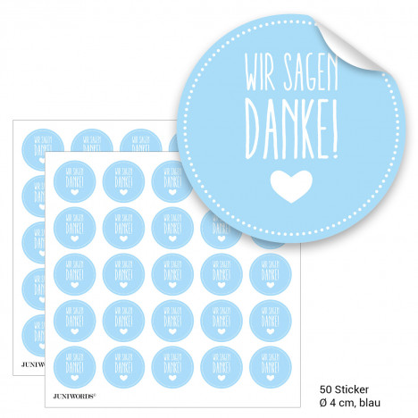 Geschenktüten mit Aufklebern "Wir sagen Danke!" - blau