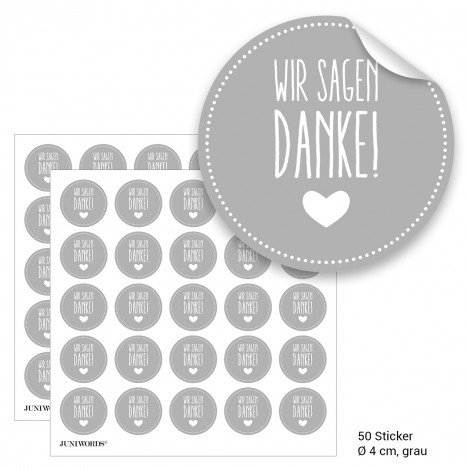 Geschenktüten mit Aufklebern "Wir sagen Danke!" - grau