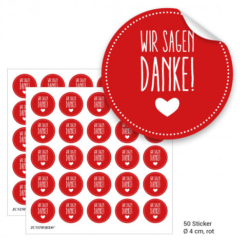 Geschenktüten mit Aufklebern "Wir sagen Danke!" - rot