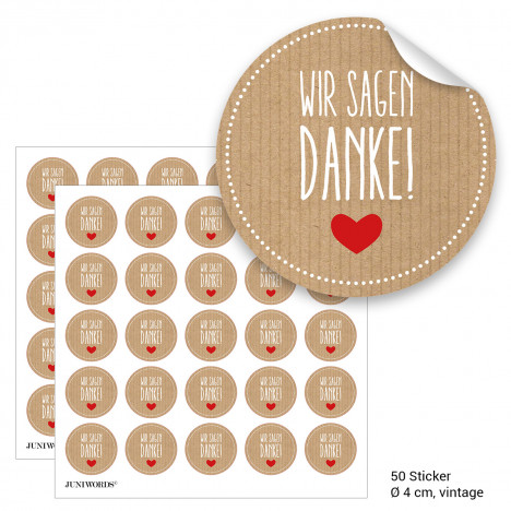 Geschenktüten mit Aufklebern "Wir sagen Danke!" - vintage