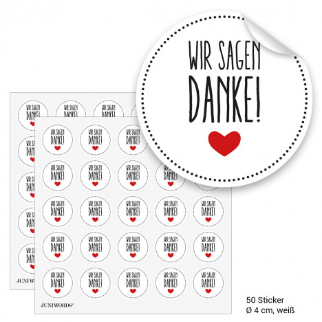 Geschenktüten mit Aufklebern "Wir sagen Danke!" - weiß