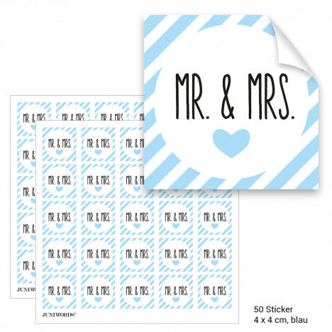 Geschenktüten mit Aufklebern "Mr. & Mrs." - blau gestreift