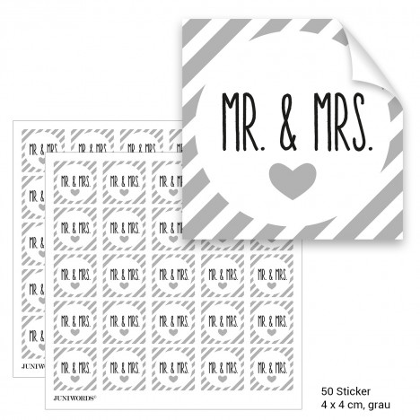 Geschenktüten mit Aufklebern "Mr. & Mrs." - grau gestreift