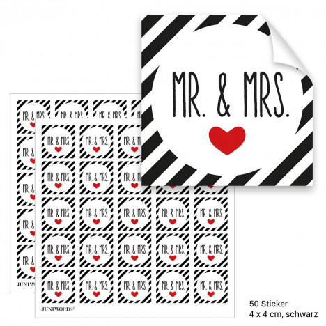 Geschenktüten mit Aufklebern "Mr. & Mrs." - schwarz gestreift