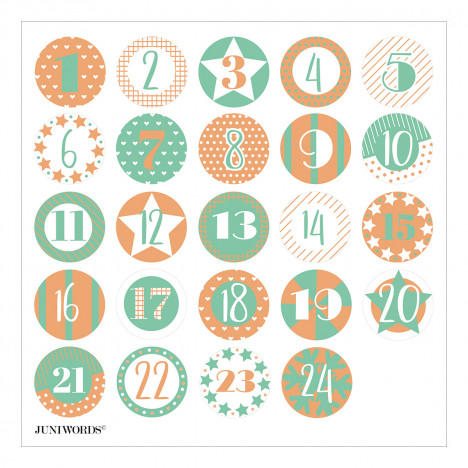 Adventskalendertüten mit Aufklebern "Zahlen und Muster mint/braun"