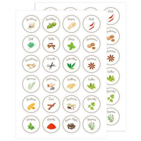 Gewürz - Etiketten Kreise, 48 Stück