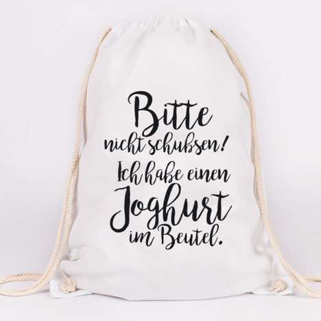 juniwords turnbeutel bitte nicht schubsen ich habe joghurt im rucksack weiß