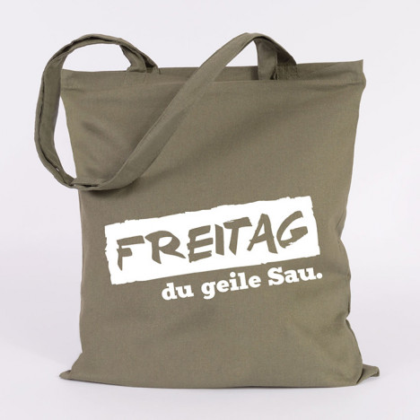 JUNIWORDS Jutebeutel FREITAG du geile Sau. Khaki