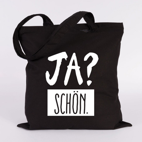 JUNIWORDS Jutebeutel "Ja? Schön". Schwarz