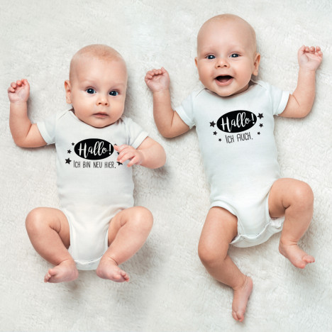 JUNIWORDS Babybodies "Hallo ich bin neu hier & Hallo ich auch" | 2er Set