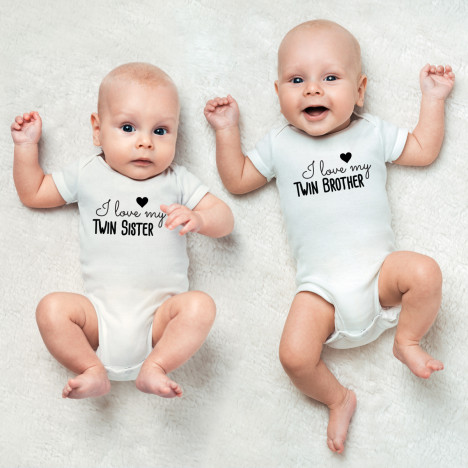 JUNIWORDS Babybodies "I love my twin brother & I love my twin sister" | 2er Set