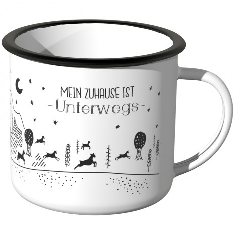 JUNIWORDS Emaille Tasse Mein Zuhause ist Unterwegs