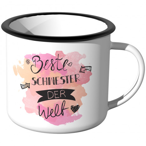 Emaille Tasse Beste Schwester der Welt - Aquarell