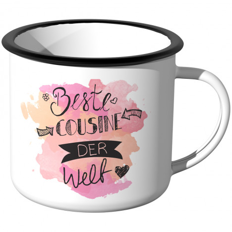 Emaille Tasse Beste Cousine der Welt - Aquarell