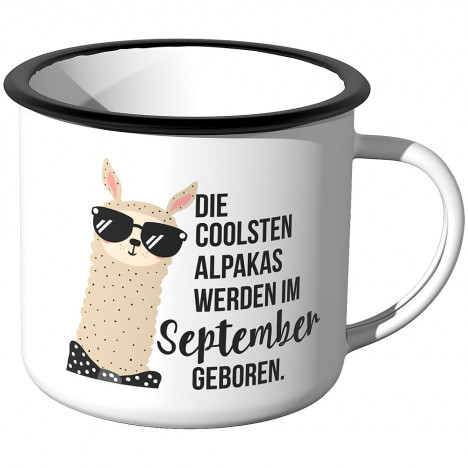 Emaille Tasse Die coolsten Alpakas werden im September geboren