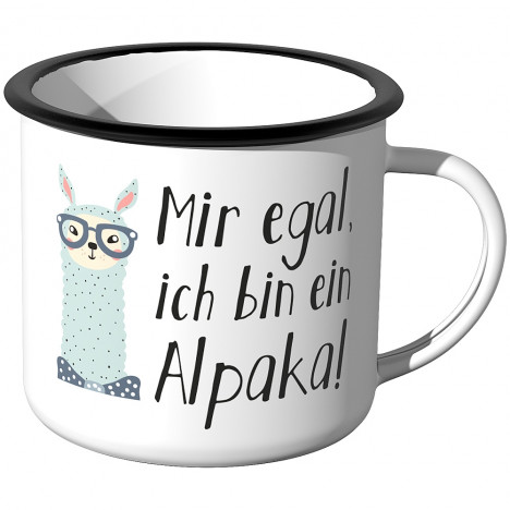 Emaille Tasse Ist mir egal, ich bin ein Alpaka - Blau