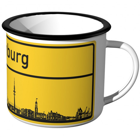 JUNIWORDS Emaille Tasse Ortschild Hamburg