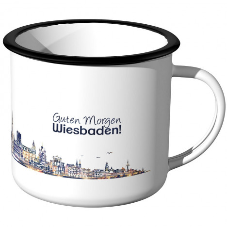 JUNIWORDS Emaille Tasse Skyline Wiesbaden bei Nacht