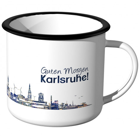 Emaille Tasse Skyline Karlsruhe bei Nacht